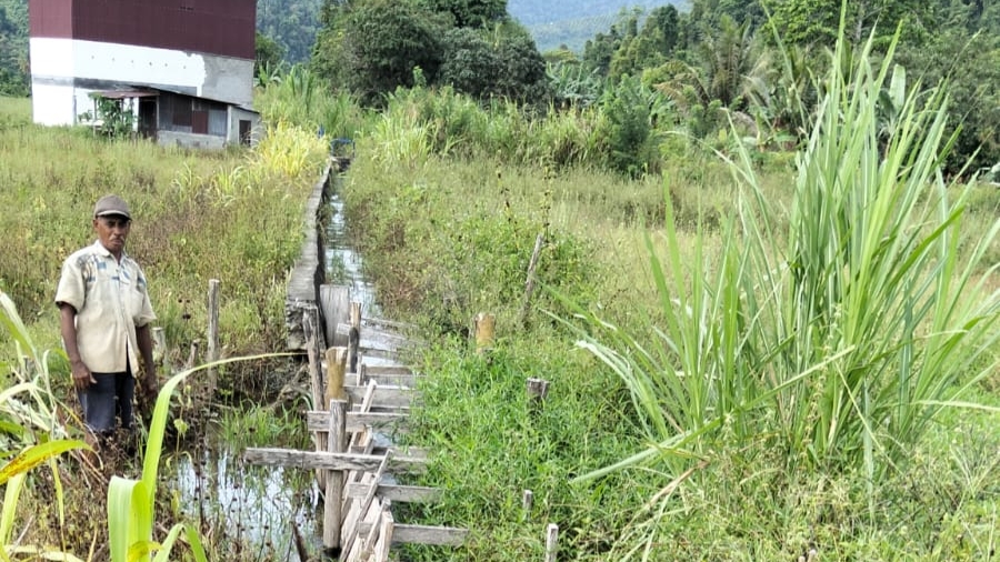 Kerusakan saluran proyek irigasi Binontoan di Desa Gio Tolitoli yang menyebabkan 300 sawah gagal tanam